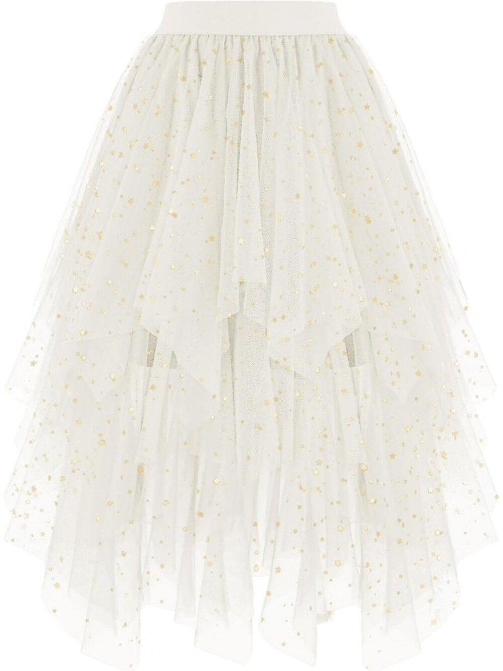 Women's Layered Tulle Midi Skirt High Low Puffy Fairy Tutu Skirt-White Sequin